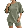 thumbnail image 2 of Wovix Womens Pajama Sets 2 Piece Short Sleeve Crewneck Ribbed Knit Tops And Shorts Pants Stylish Homewear Trendy Loungewear, 2 of 6