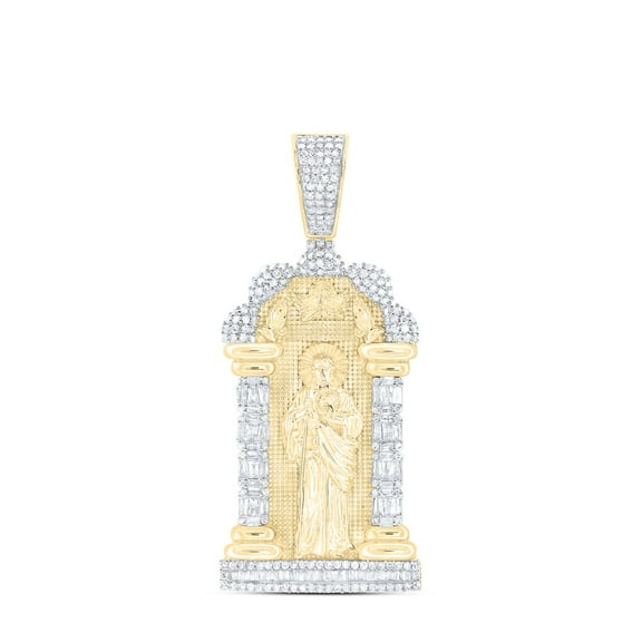10K Yellow Gold Baguette Diamond St Jude Medallion Pendant Men's Charm 1.33 CT