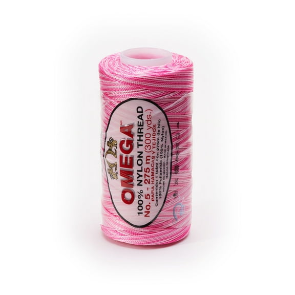 NYLON NO.5 [Variegated] by Omega - Strong 100% Nylon String Cord for Fine Crochet and Crafts - Color: 36 Pink Hues