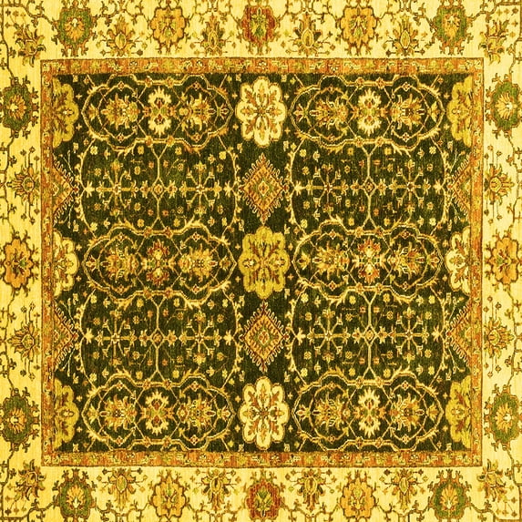 Ahgly Company Indoor Square Oriental Yellow Traditional Area Rugs, 6' Square