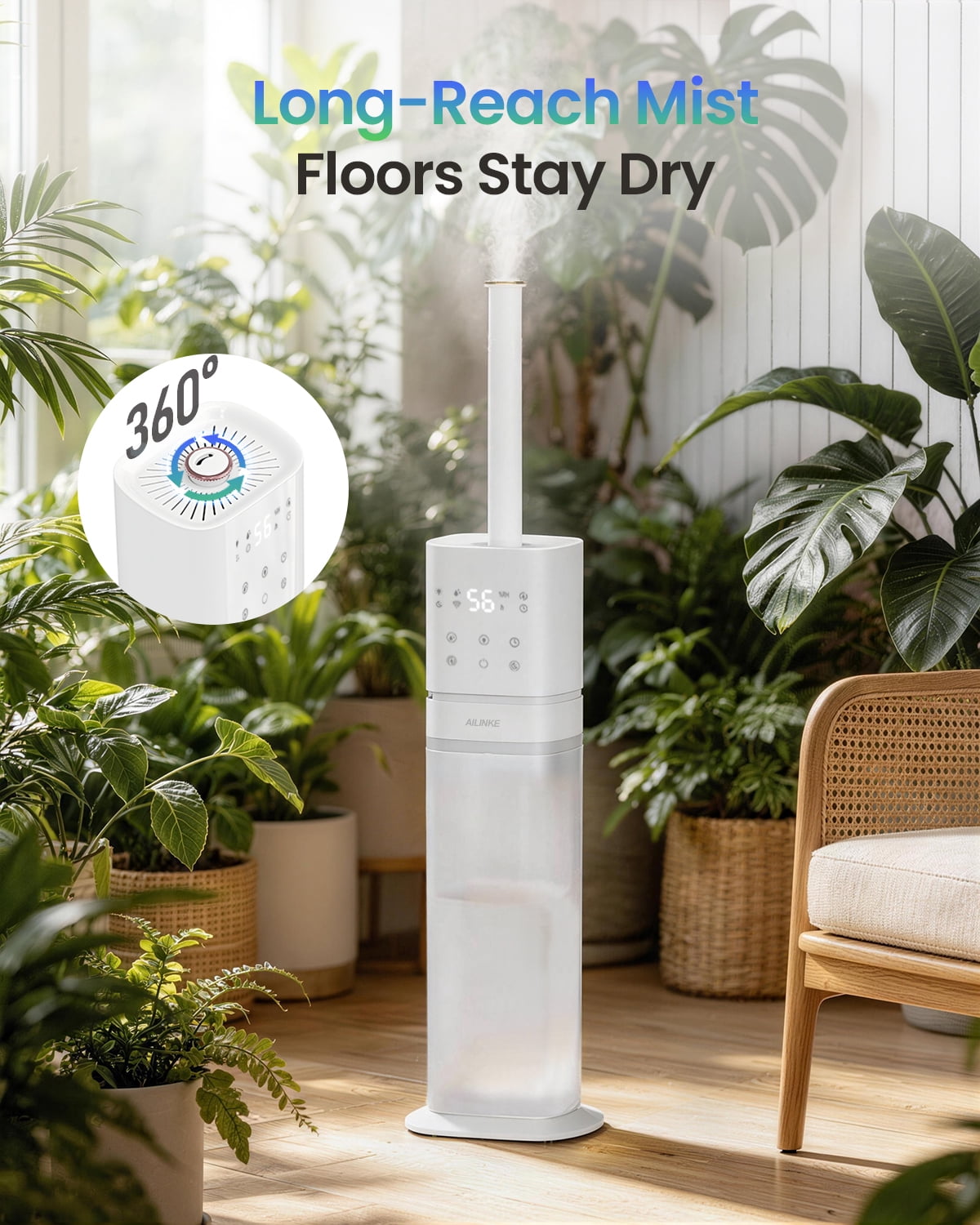 Smart Humidifier Large Room, 2.1Gal/8L Humidifiers for Room Bedroom, Whole House Cool Mist Humidifiers, White