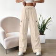 thumbnail image 2 of Edvintorg Cargo Pants for Women Lightweight Casual Loose Fit Elastic Waisted Wide Leg Trousers with Drawstring Beige M, 2 of 7