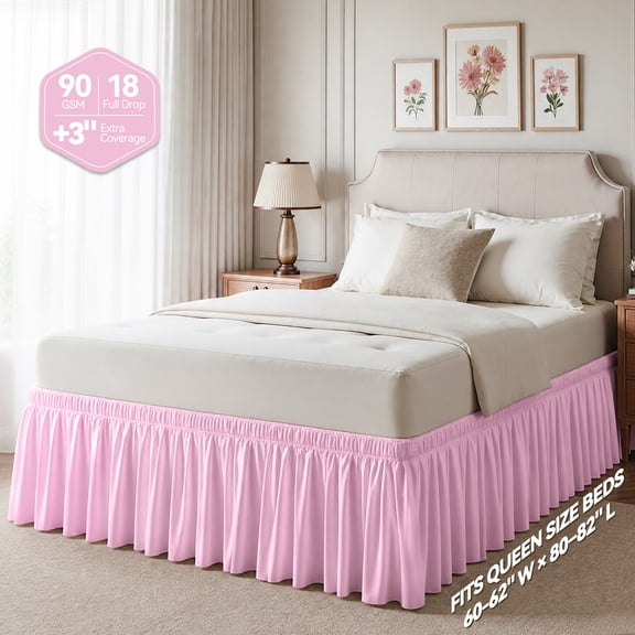 AzulHome Cherry Blossom Pink Skirts, Wrap Around Dust Ruffle for Queen Beds, 18-inch Tailored Drop, Easy to Install and Clean