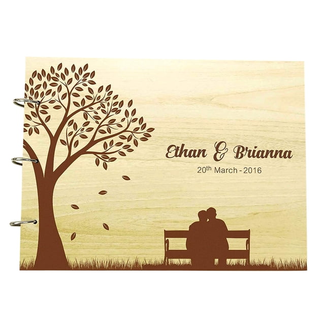 Bride And Groom Silhouette Personalized Name And Date Wedding Wooden Guest Book Photo Albums Scrapbook