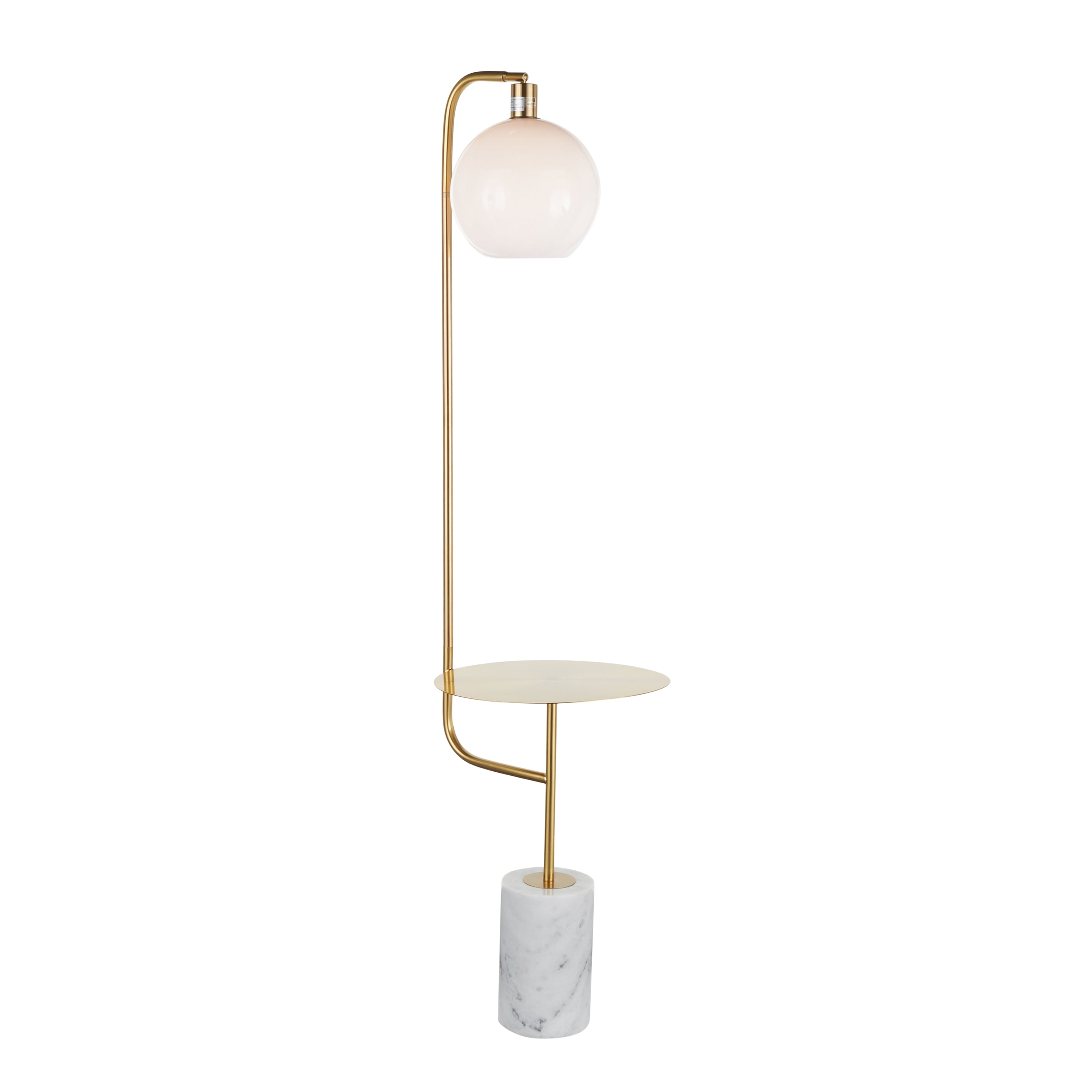 Floor Lamp with Gold Metal Side Table and White Marble Base