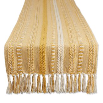 Fennco Agatha Metallic Banded Cotton Table Runner - 16x72 Inches, Gold, Contemporary Style For Everyday & Entertaining