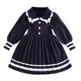 thumbnail image 7 of Long Sleeve Knitted Dresses Girls Princess Pleated Sweater Dress Ribbed Cute Fall Winter School Uniforms Navy, Size 5 Y, 7 of 7