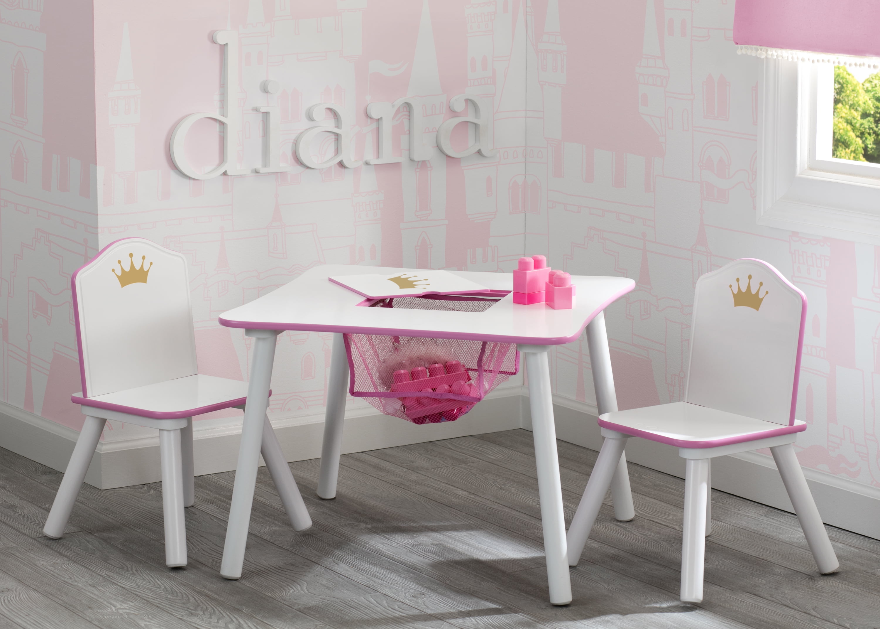 Delta Children Princess Crown Toddler Table and Chair Set with Storage Greenguard Gold Wood Pink Walmart