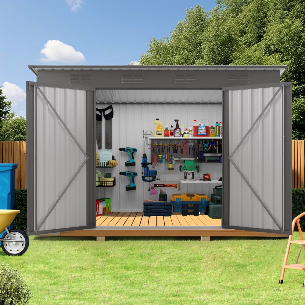 4x9 FT Metal Shed with Vents and Window, Sloping Roof Outdoor Storage for Garden Tools, Backyard, Patio, Ventilated & Weather-Resistant