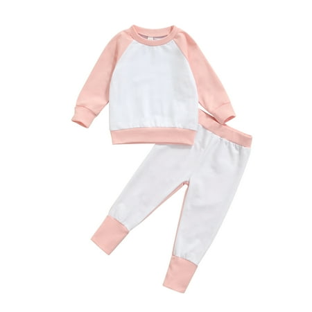 

Toddler Kids Baby Girl Boy Fall Outfits Long Sleeve Color Block Pullover T-Shirt+Elastic Pants 2Pcs Clothes