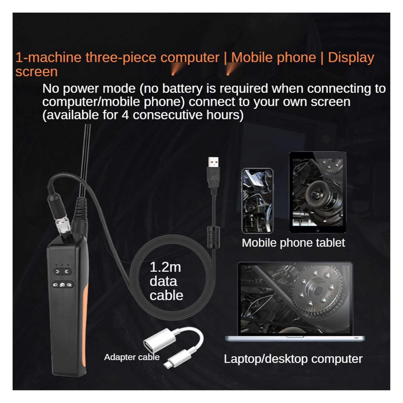 360 Degree Rotary Endoscope 8MM Rotation Sewer Endoscopic Piping Steering Inspection Camera Articulate Video Borescope For Cars for Measurement