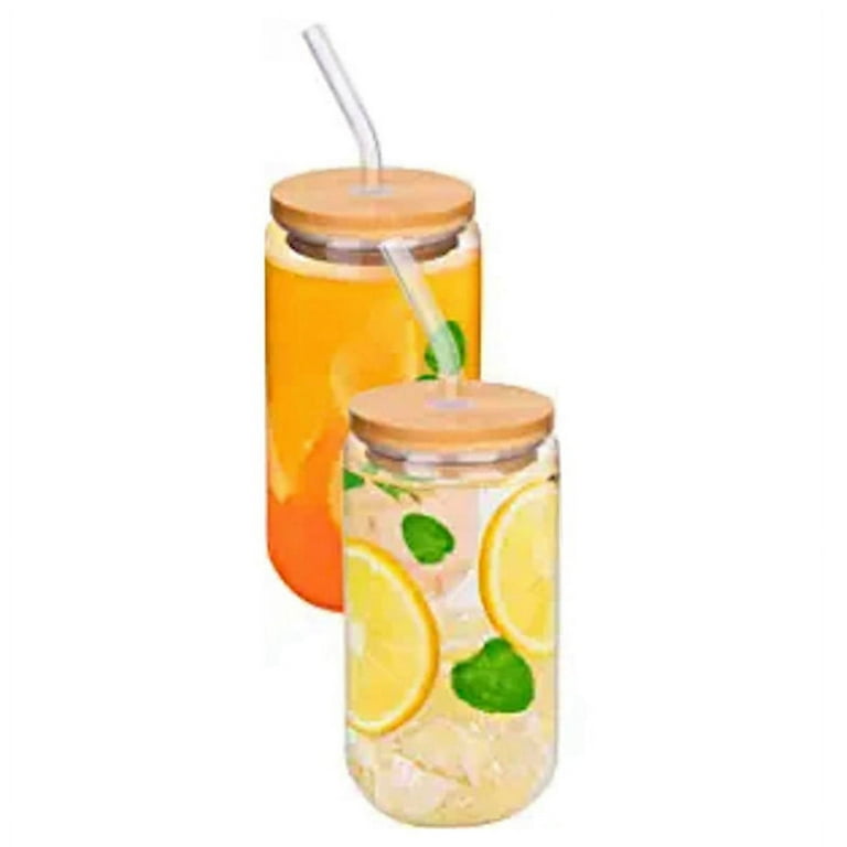 Glass Cups with Lids and Straws - 16Oz Drinking Glasses 4Pcs Set - Glass  Coffee