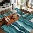thumbnail image 5 of 3x5 Area Rugs, Abstract Turquoise Moire Non-Skid Rubber Backing Large Rectangle Rugs - Living Room Bedroom Home Office, Gradient Coastal Ocean Geometric Indoor Floor Mat Carpets Washable Rug, 5 of 9