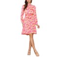 thumbnail image 2 of Vestido Floral de Mujer Inspire Chic con Cuello Mock, Manga Larga, Cintura con Lazo, Largo hasta la Rodilla, Estilo Boho, Talla XS, Floral Rosa, 2 of 6