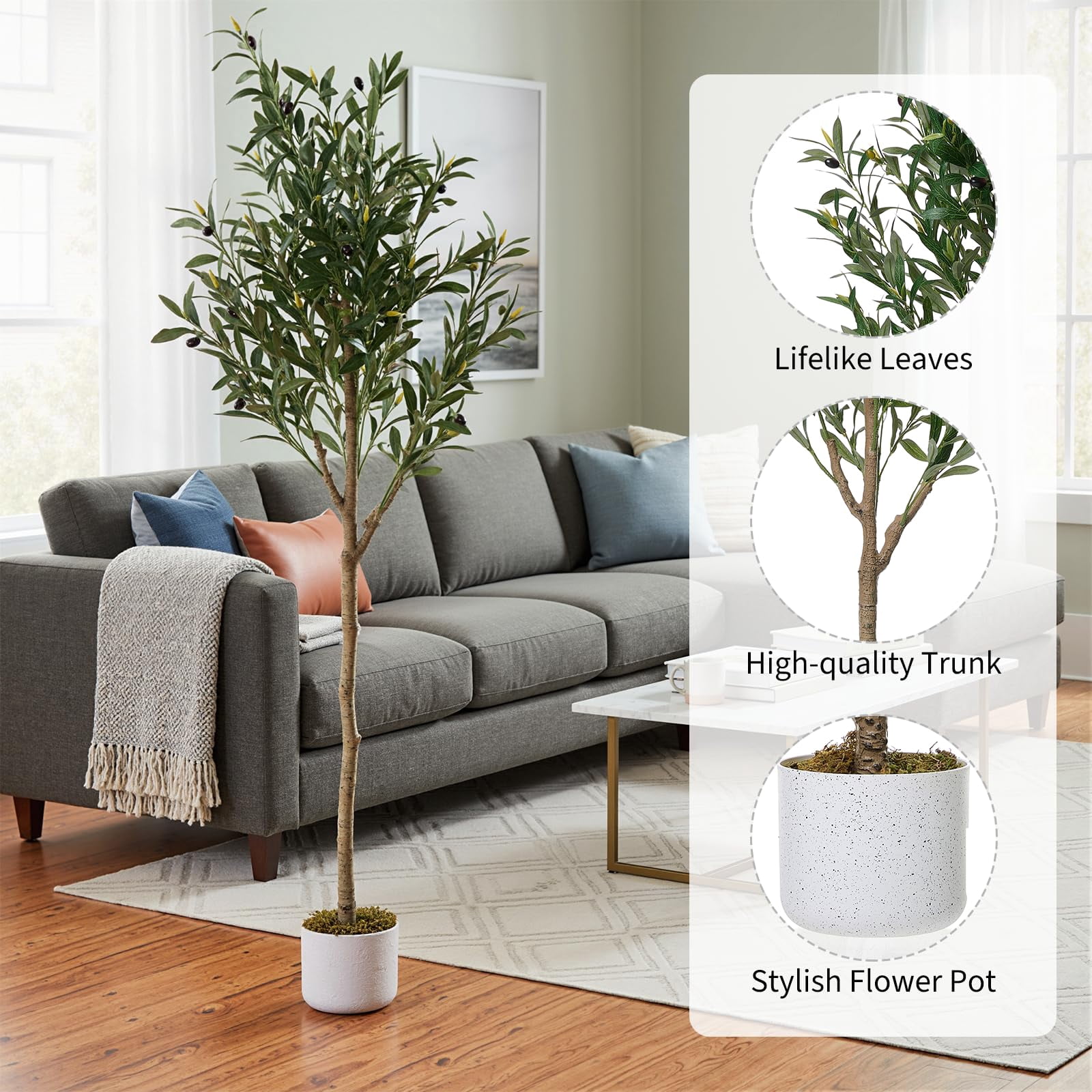 5FT Faux Olive Tree, Artificial Olive Trees with Lifelike Olive Branche and Fruits, Fake Floor Plants with Pot for Indoor Home Office Living Room Outdoor Decor