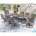 thumbnail image 6 of Magic Union 9 Pieces Outdoor Dining Set, Cast Aluminum Retro Patio Dining Set Includes 87" Rectangular Dining Table with Umbrella Hole and 8 Gird Swivel Chairs with Khaki Cushions for Garden Yard, 6 of 9