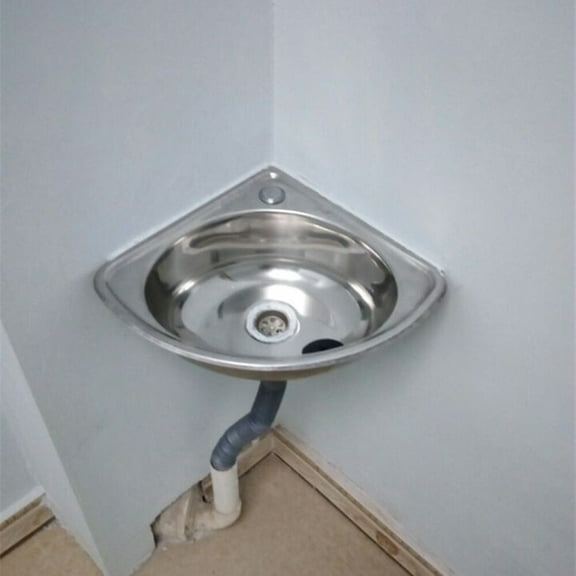 Corner Narrow Single Bowl Sink, Stainless Steel Triangular Hand Basin Sink for RVs Kitchen Bathroom
