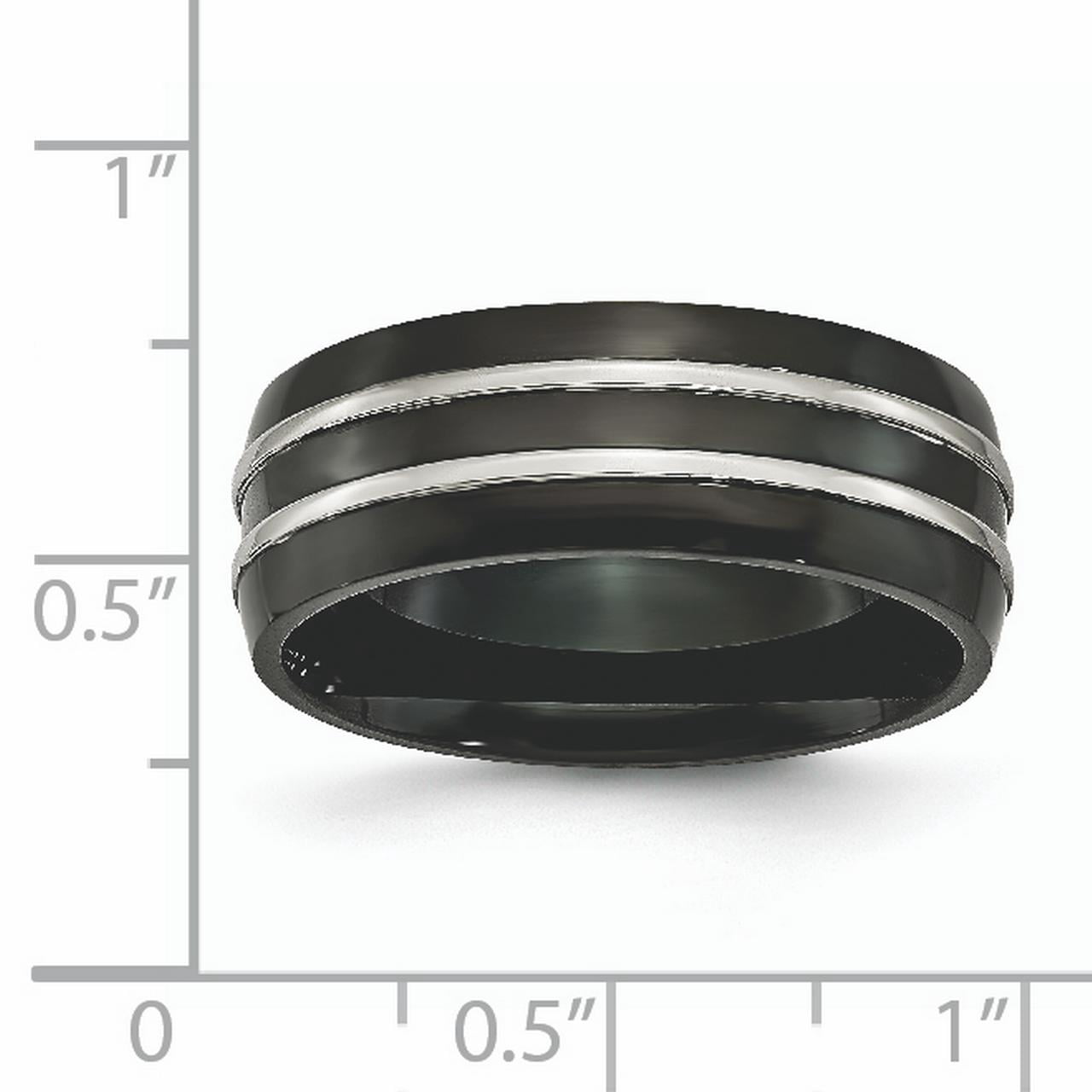 Titanium Grooved 8mm Black IP-plated Brushed Polished Band
