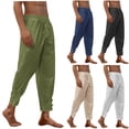 thumbnail image 1 of Styesk Men's Pants Man Solid-Color Loose Casual Pocket-Linen Elastic-Waist Drawstring Split-Leg Full Length Pants, 1 of 8