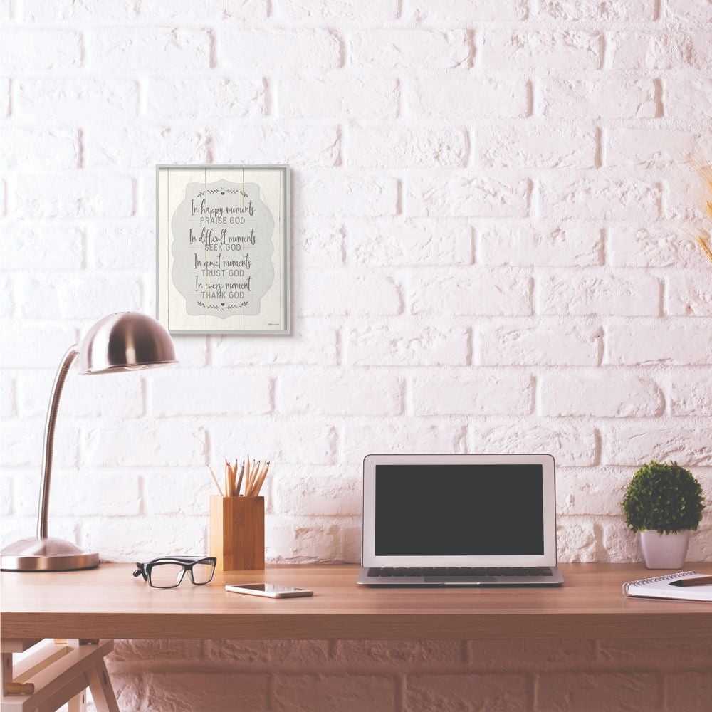 Stupell Industries Religious Happy Moments Inspiration Grey Word Design Gray Farmhouse Rustic Framed Giclee Texturized Art by Stephanie Workman Marrott