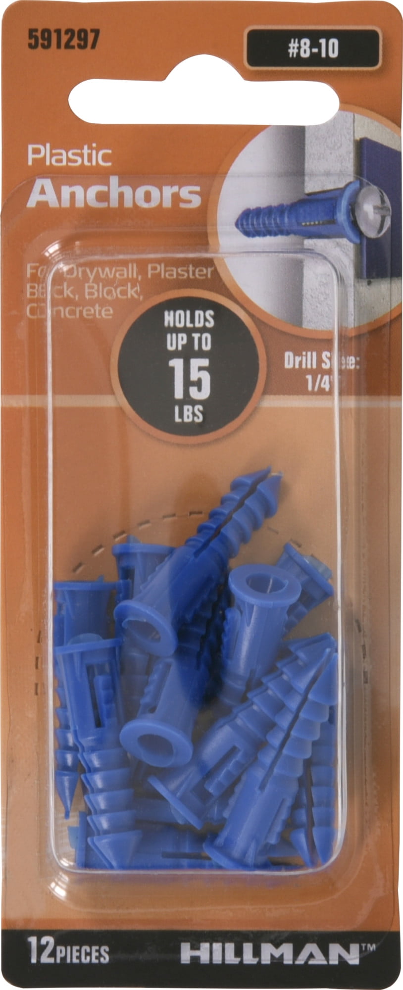 40 Plastic Anchors & Screws The Hillman Group Plastic Anchor with #10-12 Screws 1-1/4 Inch 