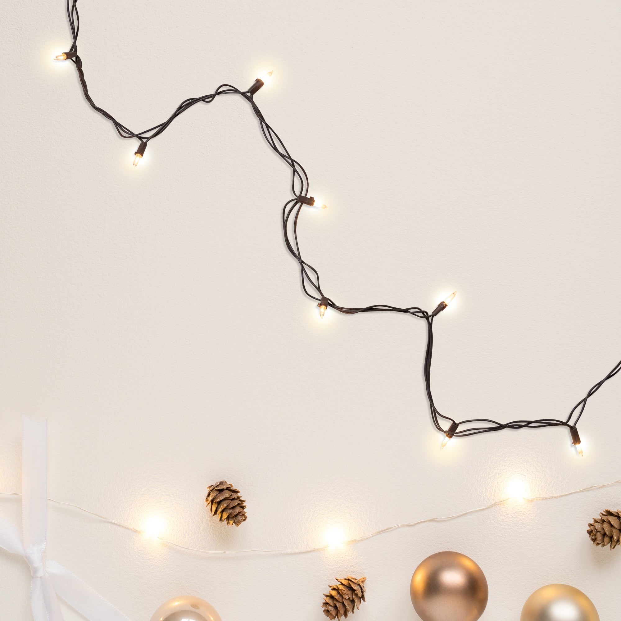 Set of 300 Clear Mini Christmas Lights 2.5" Spacing - Brown Wire