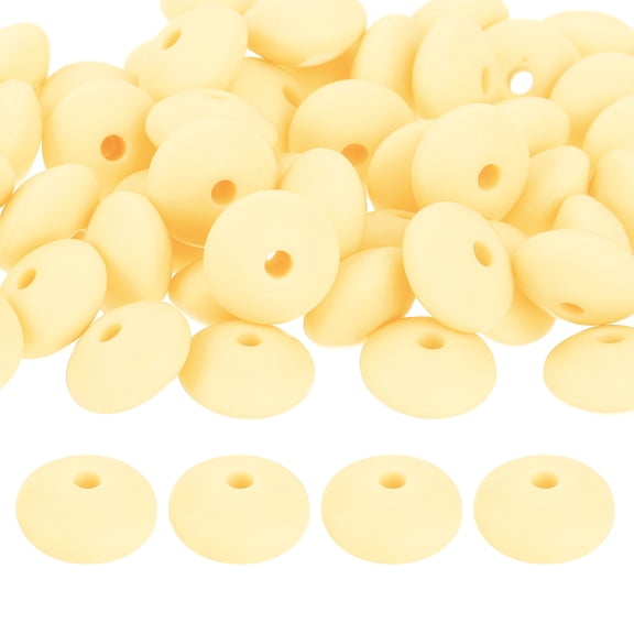 Uxcell 50Pack 12mm Silicone Lentil Beads, Rubber Abacus Focal Bead Loose Bulk Beads for DIY (Light Yellow)