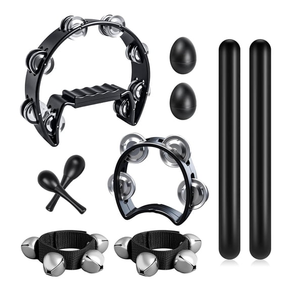 10 Pcs Half Moon Tambourine Rhythm Sticks, Bells Tambourine, Wrist Bells, Egg Shakers, Sand Hammers, Musical Instrument