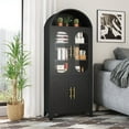 thumbnail image 3 of 73" Tall Metal Arched Kitchen Pantry Cabinet, Modern Farmhouse Storage Cabinets with Doors&Adjustable Shelves, Versatile Bookcase/Display/Cupboard with Open Storage Area for Office-Black, 3 of 14