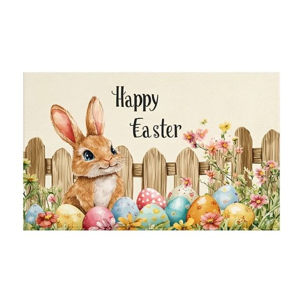 Yhmxh Decoración del baño Felpudo decorativo con estampado de conejito de Pascua de 23,6 x 15,7 pulgadas Organizadores y almacenamiento de baño Accesorios de baño