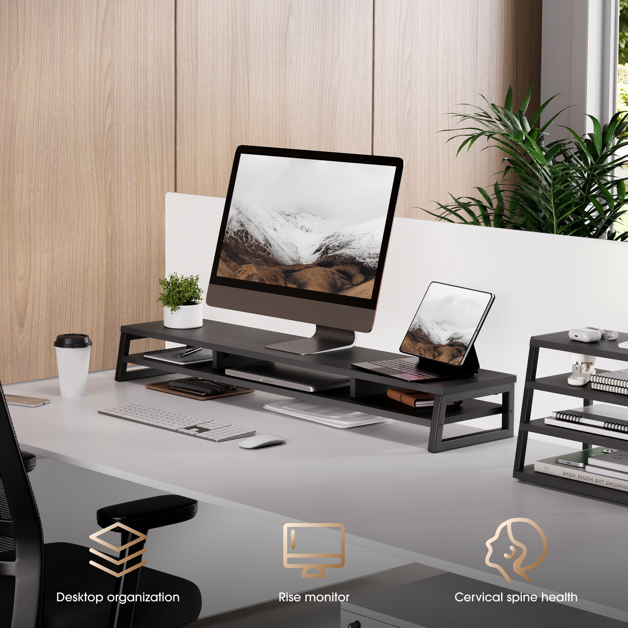 Fenge Dual Monitor Stand Riser for Desk, 42.5in Large Monitor Stands for 2 Monitors