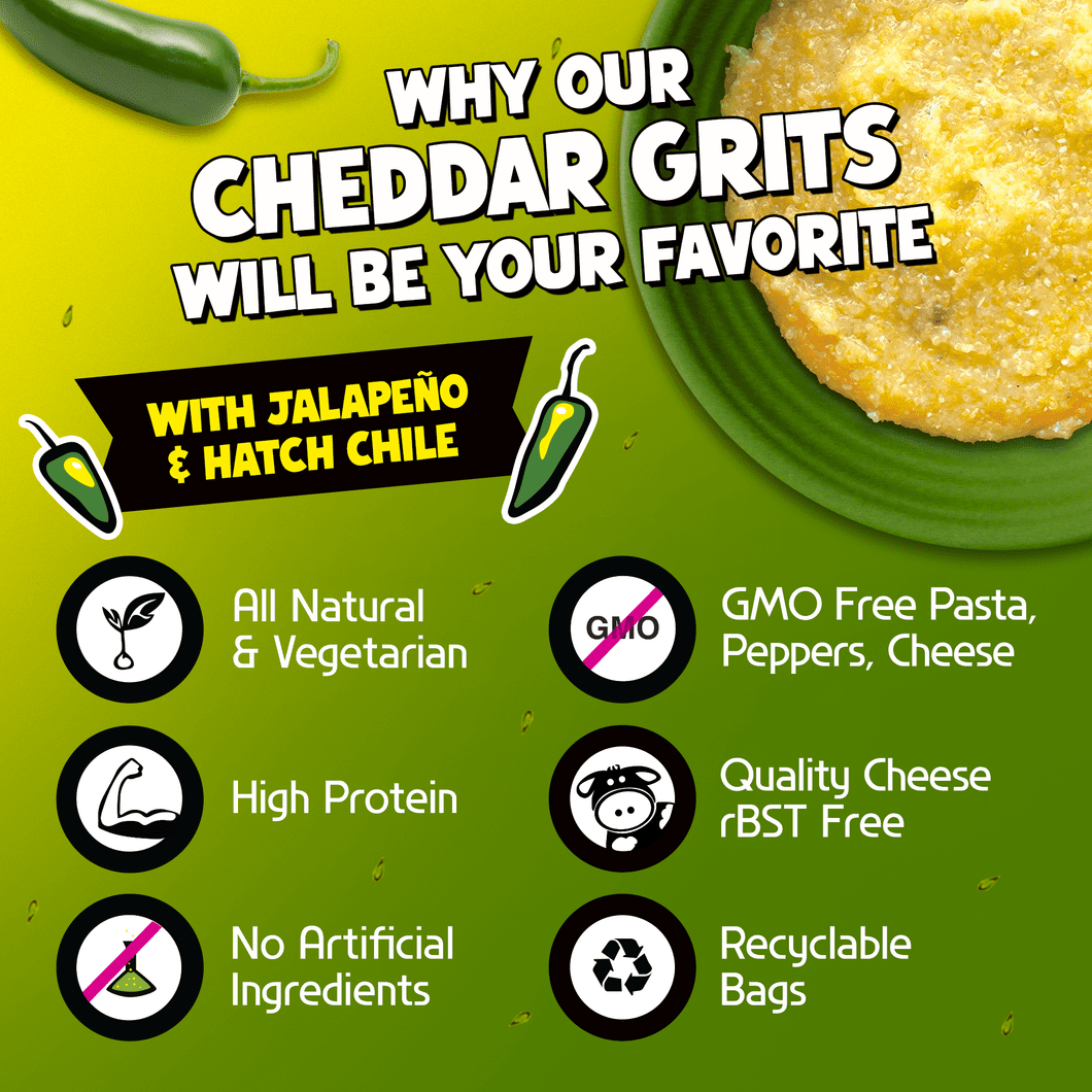 (3 pack) FishSki Provisions Jalapeno Hatch Green Chile Cheddar Yellow Corn Grits, Dry Mix, Easy to Prepare, Shelf-Stable, Bag, 6 oz