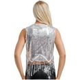 thumbnail image 2 of YiZYiF Womens Sequin Tassel Vest Tops 70s Disco Dance Costume Sleeveless Open Front Waistcoat Jacket Silver 4XL, 2 of 7