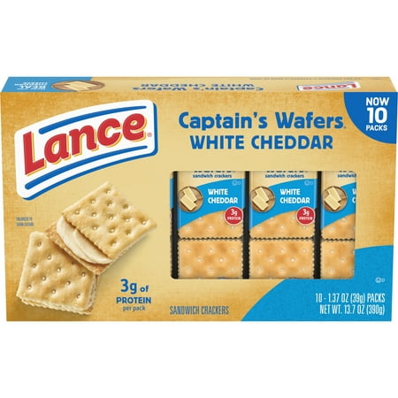 Lance Sandwich Crackers, Captain's Wafers White Cheddar, 10 Individual Packs, 6 Sandwiches (Pack of 8)
