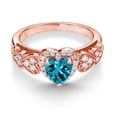 thumbnail image 3 of Gem Stone King 18K Rose Gold Plated Silver London Blue Topaz and White Moissanite Halo Ring for Women | 1.13 Cttw | Heart Shape 6MM | Gemstone November Birthstone | Size 9, 3 of 6