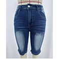 thumbnail image 6 of Rggeeun Women'S Shorts Solid Color Elastic High Waist Knee-Length Slim Fit Lightweight Washed Denim With Side Pockets & Buttons For Summer Work Lovely Hot Pants,Blue,Xl, 6 of 6