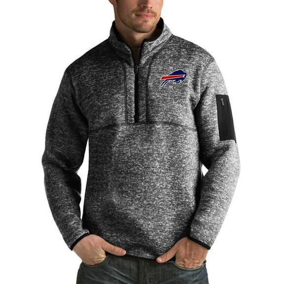 Men's Antigua Heather Black Buffalo Bills Fortune Big & Tall Quarter-Zip Pullover Jacket