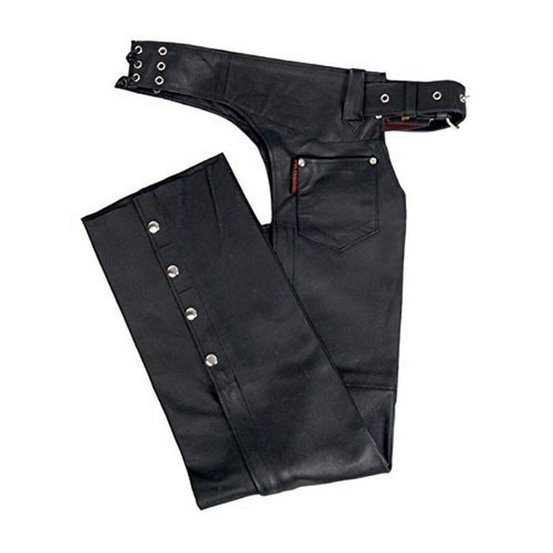 Hot Leathers Chaparreras de cuero totalmente forradas (negro grande)