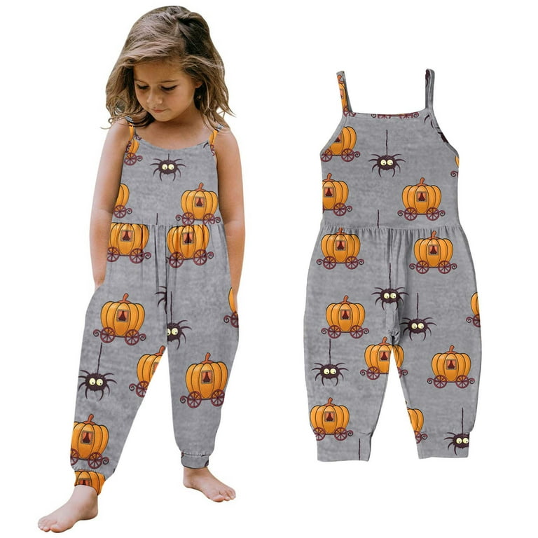 Sehao Toddler Baby Girl Halloween Prints Jumpsuit Sleeveless Pumpkin Romper  Outfits Pants Clothes Orange 
