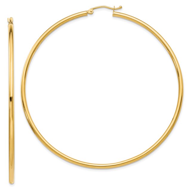 14k Yellow Gold 2.5mm Tube Hoop Earrings Round