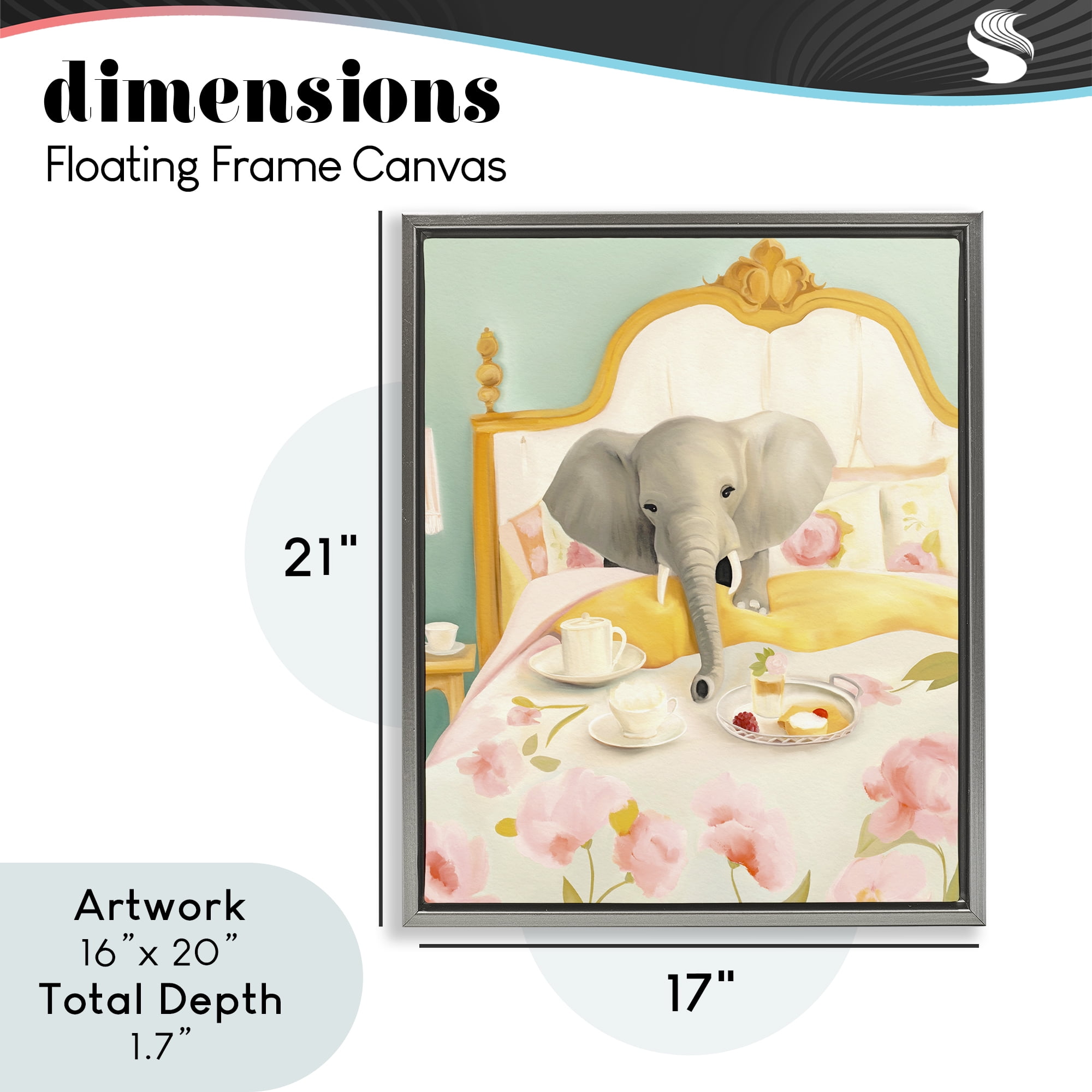 Breakfast in Bed Elephant Gray Framed Floater Canvas Wall Art, design by Leah Straatsma