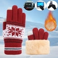 thumbnail image 5 of Xfvqtps Mens and Womens Touchscreen Gloves Christmas Snowflake Print Thickened Plush Lining Knitting Windproof Warm for Cold Weather Winter Full Fingered Mittens Red, 5 of 9