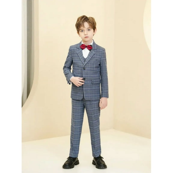 Wehilion Boys' Suits Slim Fit with Adjustable Waist, Boys Formal Suit Set Colorful Suit, Boys Tuxedo Suit 5PCS