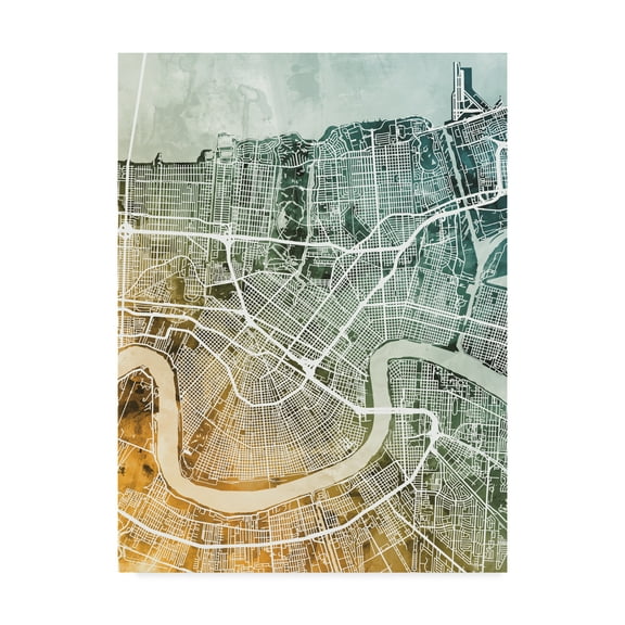 Trademark Fine Art 'New Orleans City Street Map Teal Orange' Canvas Art by Michael Tompsett