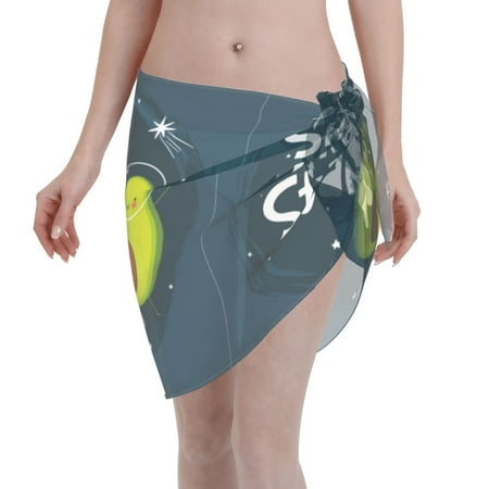Qekee Avocado in Space1 Women s Short Sarongs Cover Ups Sheer Bikini Wraps for Swimwear