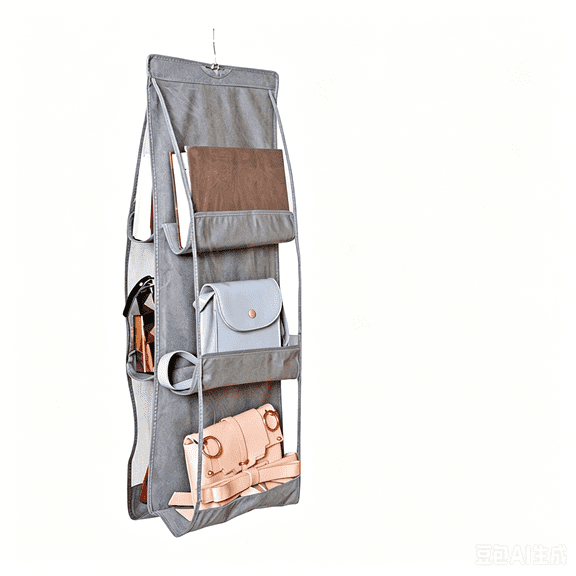 Vertical Hanging Gift Bag Storage Organizer, Space-Saving Closet Vertical Hanging Gift Bag Caddy Separate Compartments for Flat Bag Storage,  Wardrobe Shelf(Gray)