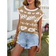 thumbnail image 6 of Women Cap Sleeve Crop Tops Color Block Going Out Crew Neck Knit Trendy Casual Sweater Khaki M, 6 of 9