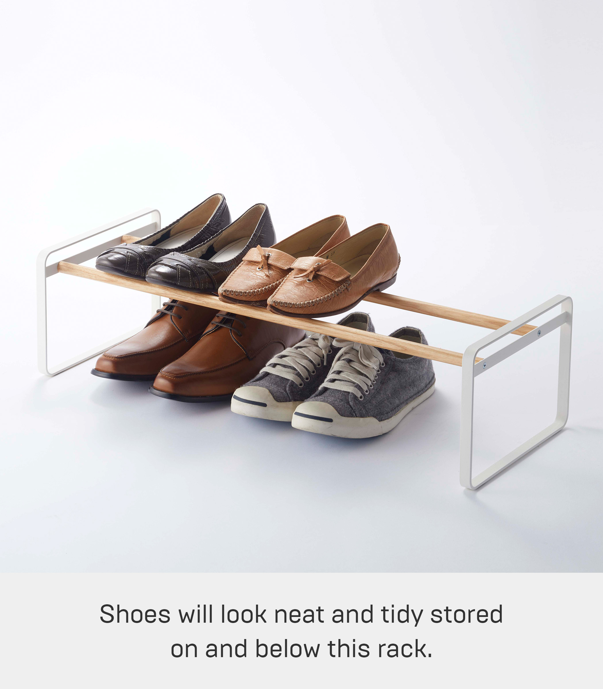 Yamazaki Home Stackable Shoe Rack, White, Steel,  Holds up to 4 pairs of shoes per shelf, Supports 6.6 pounds, Stackable - image 3 of 5