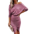 thumbnail image 1 of Vestido de paquete de cadera Paquete de color puro Cadera Un hombro Forma del cuerpo Vestido cruzado con diseño de volantes para mujer Fiesta de verano Rosa M, 1 of 6