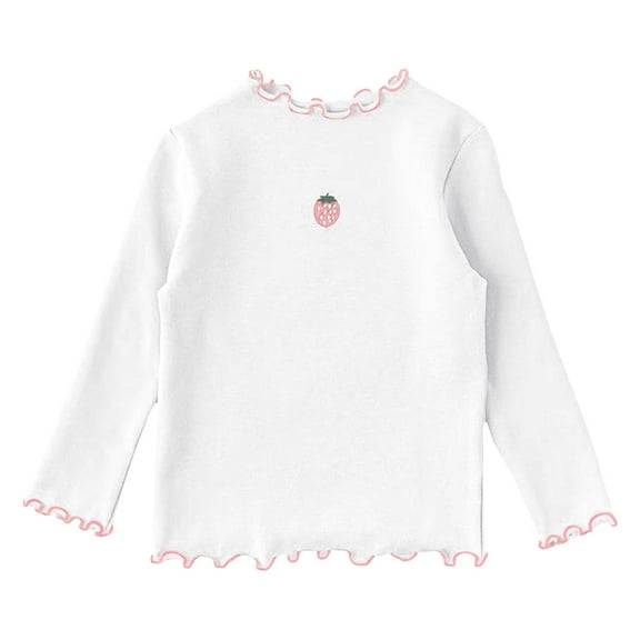 LNMQLPDBS Toddler Sweatshirt for Girls Fruit Pattern Printed Shirts Ruffle Trim Long Sleeve Crewneck Clothes Baby Girl Spring Autumn Casual Cute Tops﻿ White 3-4 Years